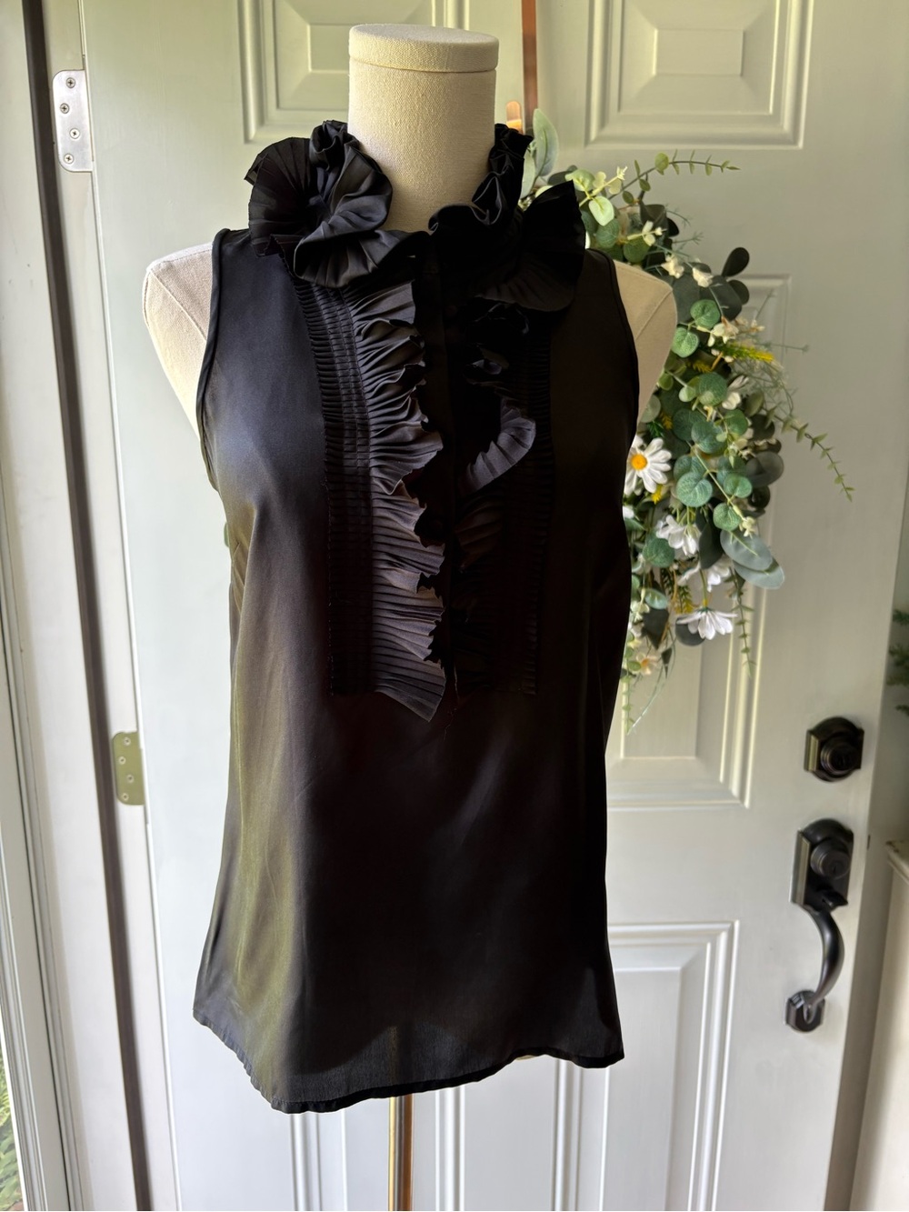 J. Crew 100% Silk Black Ruffle-Front Sleeveless Camisole